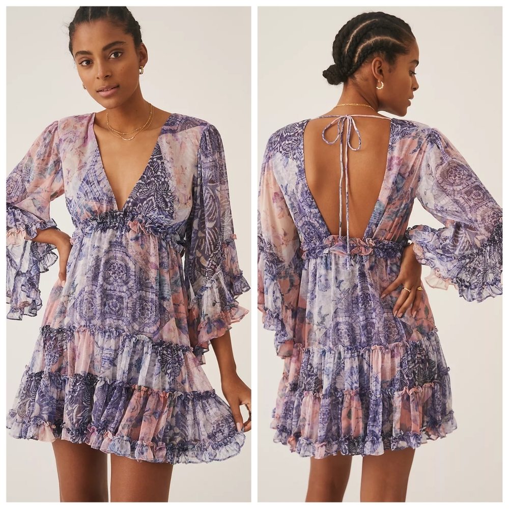 Anthrop[ologie x MISA Los Angeles Patchwork Tunic Mini Dress Size XS | NWT